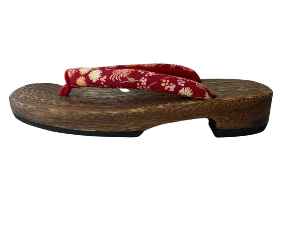 Japanese Women's Wooden Geta Sandals, Size 9–10.5 US / 25.5–26.5 cm, Traditional Seasonal Floral Pattern Straps