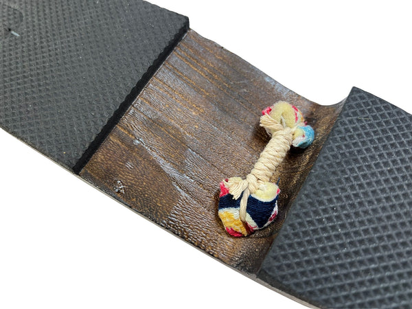Japanese Women's Traditional Wooden Geta Sandals with Colorful Floral Navy Straps, Size M-L