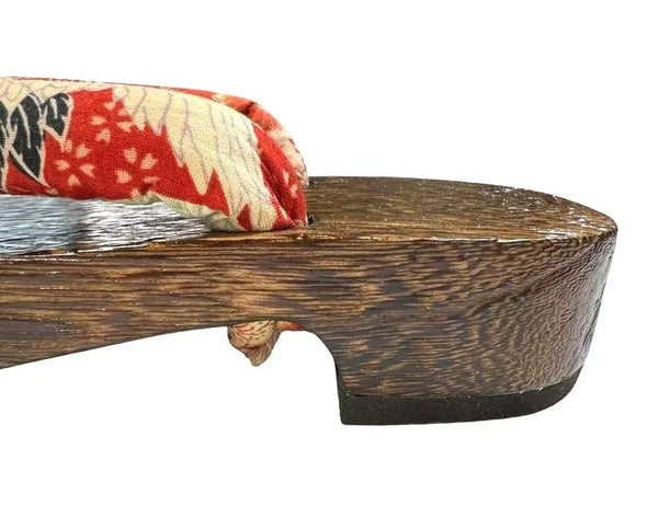 Japanese Women's Traditional Wooden Geta Sandals with Crimson Kimono Straps, Size S-M