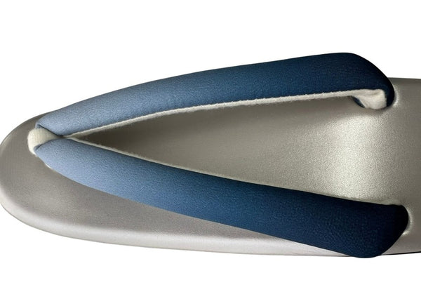 Japanese Kimono Zori Sandals – Silver with Blue Thong Strap | Lightweight Waterproof Sole