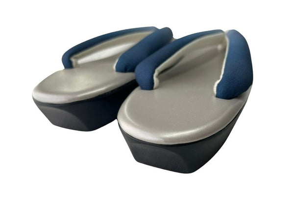 Japanese Kimono Zori Sandals – Silver with Blue Thong Strap | Lightweight Waterproof Sole
