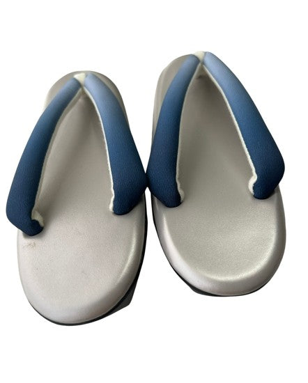 Japanese Kimono Zori Sandals – Silver with Blue Thong Strap | Lightweight Waterproof Sole