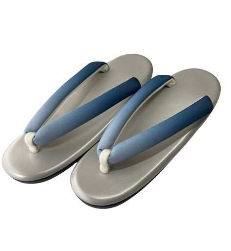 Japanese Kimono Zori Sandals – Silver with Blue Thong Strap | Lightweight Waterproof Sole