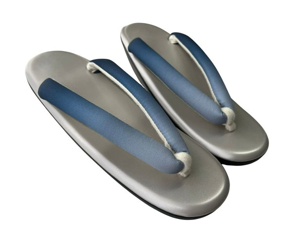 Japanese Kimono Zori Sandals – Silver with Blue Thong Strap | Lightweight Waterproof Sole