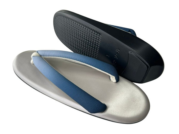 Japanese Kimono Zori Sandals – Silver with Blue Thong Strap | Lightweight Waterproof Sole