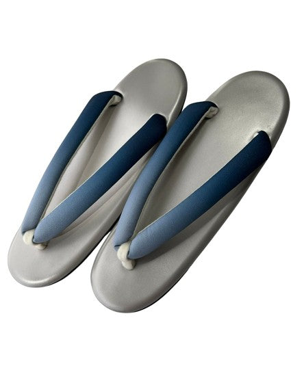 Japanese Kimono Zori Sandals – Silver with Blue Thong Strap | Lightweight Waterproof Sole