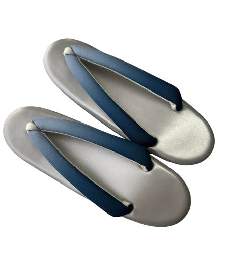 Japanese Kimono Zori Sandals – Silver with Blue Thong Strap | Lightweight Waterproof Sole
