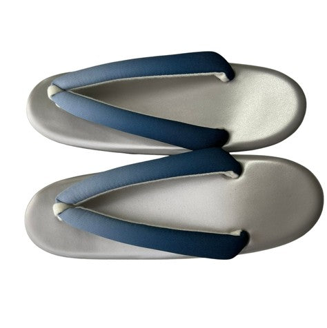 Japanese Kimono Zori Sandals – Silver with Blue Thong Strap | Lightweight Waterproof Sole