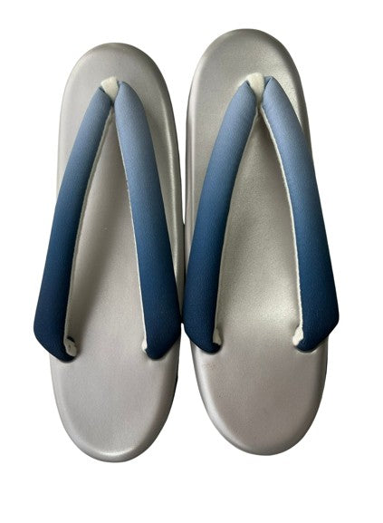 Japanese Kimono Zori Sandals – Silver with Blue Thong Strap | Lightweight Waterproof Sole