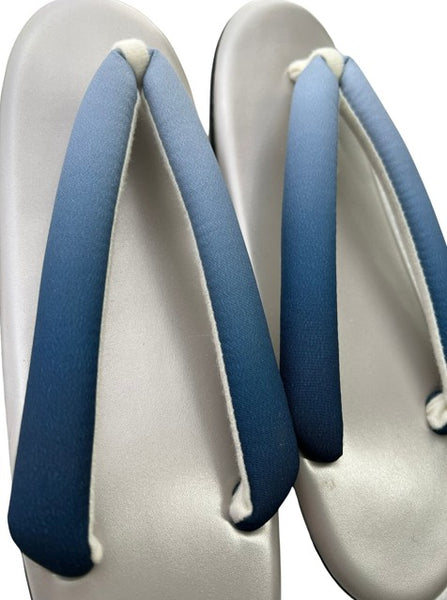 Japanese Kimono Zori Sandals – Silver with Blue Thong Strap | Lightweight Waterproof Sole