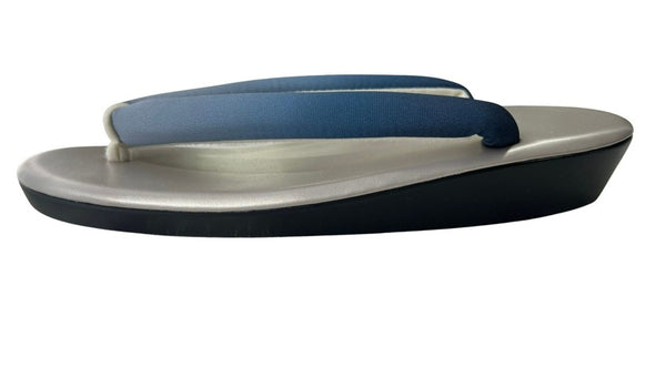 Japanese Kimono Zori Sandals – Silver with Blue Thong Strap | Lightweight Waterproof Sole