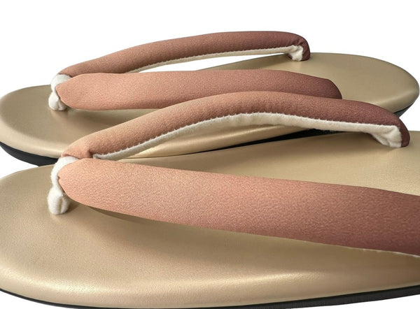 Japanese Kimono Zori Sandals – Gold with Pink Beige Thong Strap | Lightweight Waterproof Sole