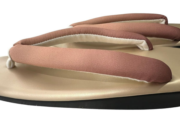 Japanese Kimono Zori Sandals – Gold with Pink Beige Thong Strap | Lightweight Waterproof Sole