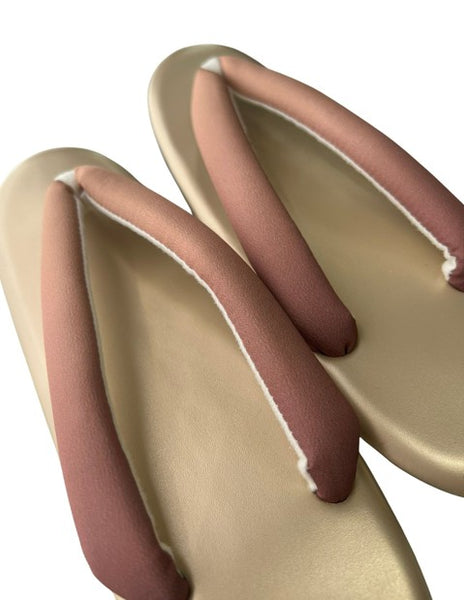 Japanese Kimono Zori Sandals – Gold with Pink Beige Thong Strap | Lightweight Waterproof Sole
