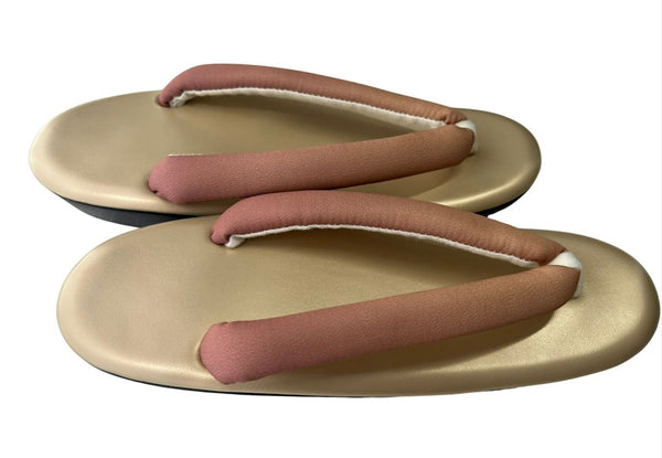 Japanese Kimono Zori Sandals – Gold with Pink Beige Thong Strap | Lightweight Waterproof Sole