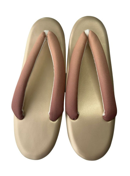 Japanese Kimono Zori Sandals – Gold with Pink Beige Thong Strap | Lightweight Waterproof Sole