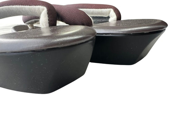 Japanese Kimono Zori Sandals – Dark Brown with Mauve Purple Thong Strap | Lightweight Waterproof Sole