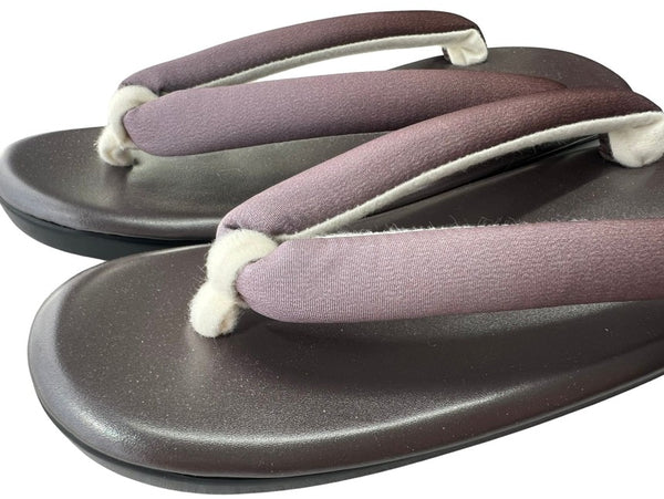 Japanese Kimono Zori Sandals – Dark Brown with Mauve Purple Thong Strap | Lightweight Waterproof Sole