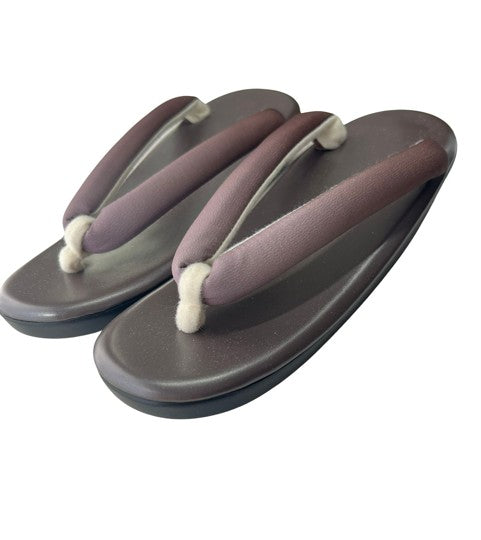 Japanese Kimono Zori Sandals – Dark Brown with Mauve Purple Thong Strap | Lightweight Waterproof Sole