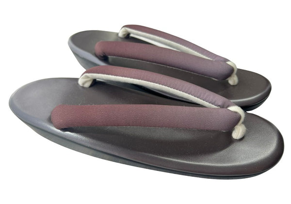 Japanese Kimono Zori Sandals – Dark Brown with Mauve Purple Thong Strap | Lightweight Waterproof Sole