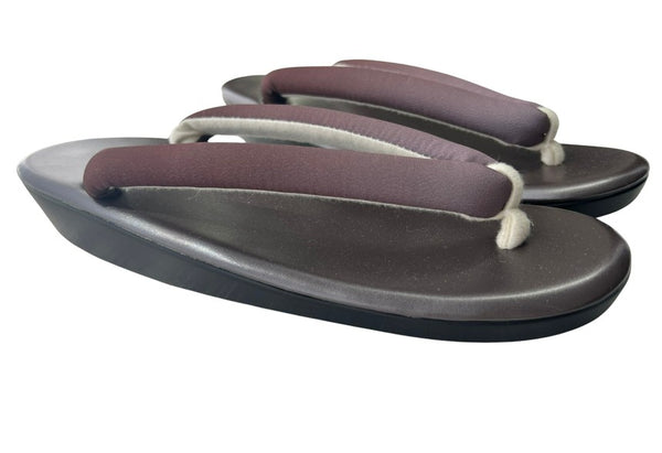 Japanese Kimono Zori Sandals – Dark Brown with Mauve Purple Thong Strap | Lightweight Waterproof Sole
