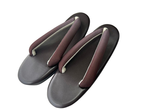 Japanese Kimono Zori Sandals – Dark Brown with Mauve Purple Thong Strap | Lightweight Waterproof Sole