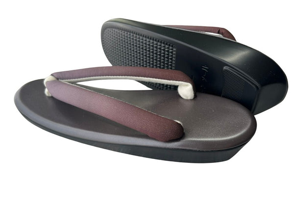 Japanese Kimono Zori Sandals – Dark Brown with Mauve Purple Thong Strap | Lightweight Waterproof Sole
