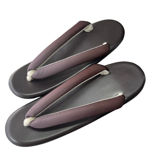 Japanese Kimono Zori Sandals – Dark Brown with Mauve Purple Thong Strap | Lightweight Waterproof Sole