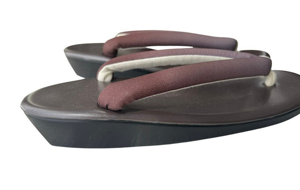 Japanese Kimono Zori Sandals – Dark Brown with Mauve Purple Thong Strap | Lightweight Waterproof Sole