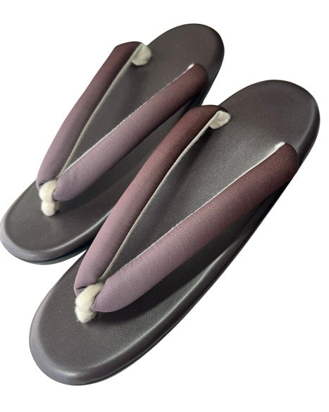 Japanese Kimono Zori Sandals – Dark Brown with Mauve Purple Thong Strap | Lightweight Waterproof Sole
