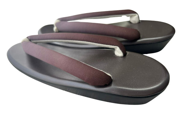 Japanese Kimono Zori Sandals – Dark Brown with Mauve Purple Thong Strap | Lightweight Waterproof Sole
