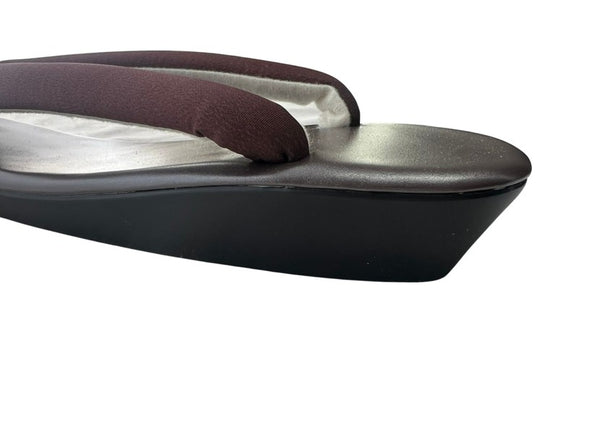 Japanese Kimono Zori Sandals – Dark Brown with Mauve Purple Thong Strap | Lightweight Waterproof Sole