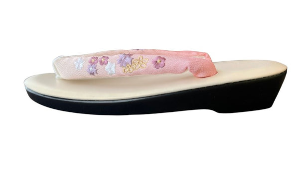 Japanese Zori Sandals – Pink Gradation with Floral Embroidered Straps, Women's Kimono Footwear