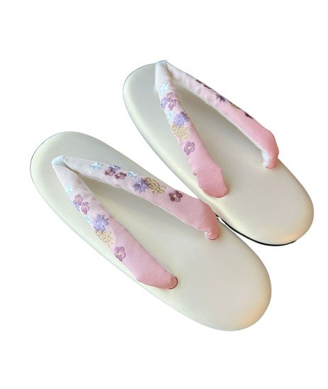 Japanese Zori Sandals – Pink Gradation with Floral Embroidered Straps, Women's Kimono Footwear