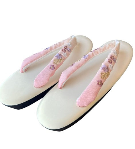 Japanese Zori Sandals – Pink Gradation with Floral Embroidered Straps, Women's Kimono Footwear