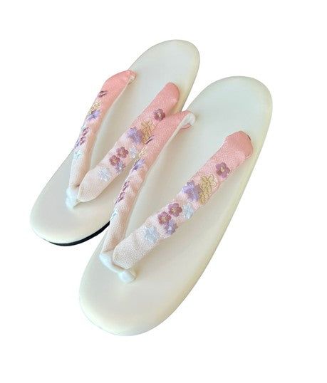 Japanese Zori Sandals – Pink Gradation with Floral Embroidered Straps, Women's Kimono Footwear