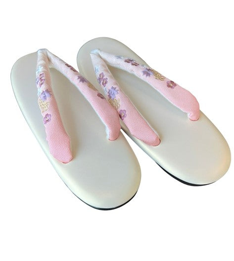 Japanese Zori Sandals – Pink Gradation with Floral Embroidered Straps, Women's Kimono Footwear