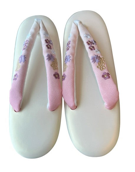 Japanese Zori Sandals – Pink Gradation with Floral Embroidered Straps, Women's Kimono Footwear