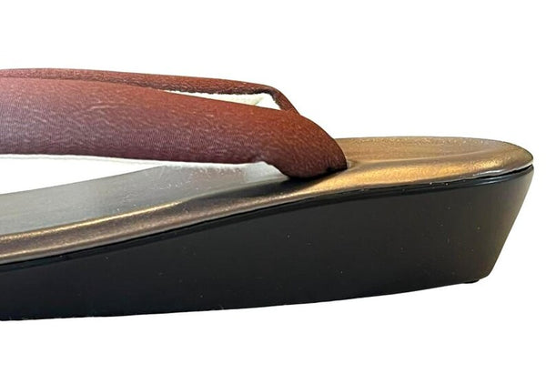 Japanese Kimono Zori Sandals – Brown Faux Leather | Lightweight Waterproof Sole, Size 8