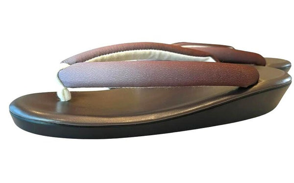 Japanese Kimono Zori Sandals – Brown Faux Leather | Lightweight Waterproof Sole, Size 8