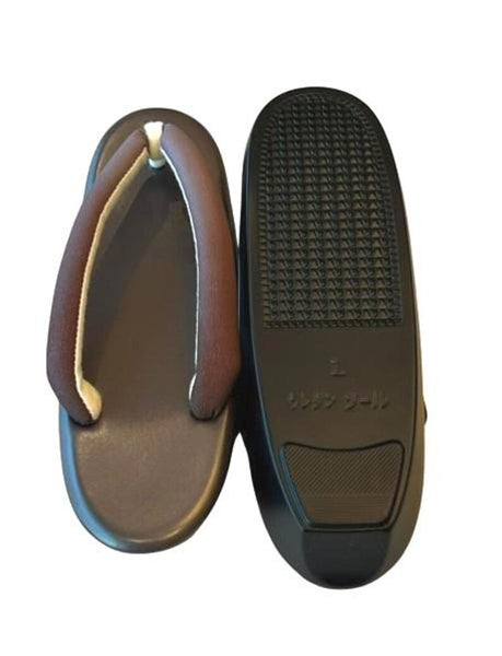 Japanese Kimono Zori Sandals – Brown Faux Leather | Lightweight Waterproof Sole, Size 8
