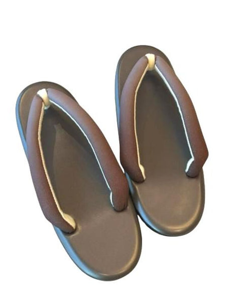 Japanese Kimono Zori Sandals – Brown Faux Leather | Lightweight Waterproof Sole, Size 8