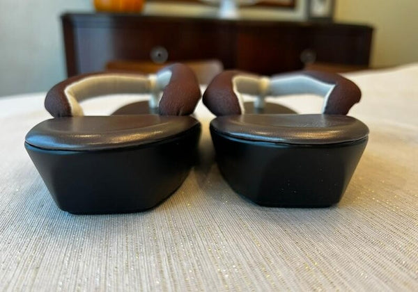 Japanese Kimono Zori Sandals – Brown Faux Leather | Lightweight Waterproof Sole, Size 8