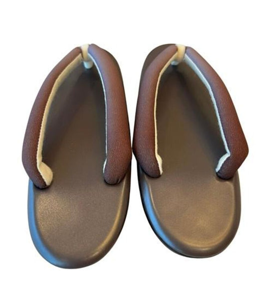 Japanese Kimono Zori Sandals – Brown Faux Leather | Lightweight Waterproof Sole, Size 8