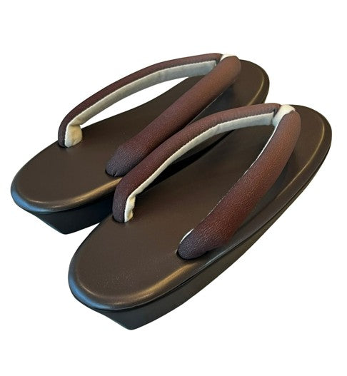 Japanese Kimono Zori Sandals – Brown Faux Leather | Lightweight Waterproof Sole, Size 8
