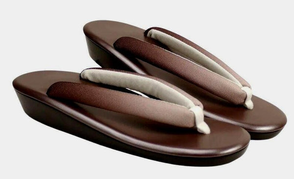 Japanese Kimono Zori Sandals – Brown Faux Leather | Lightweight Waterproof Sole, Size 8