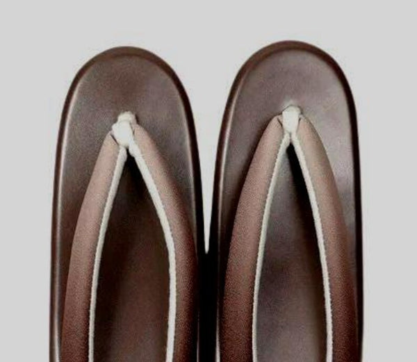Japanese Kimono Zori Sandals – Brown Faux Leather | Lightweight Waterproof Sole, Size 8