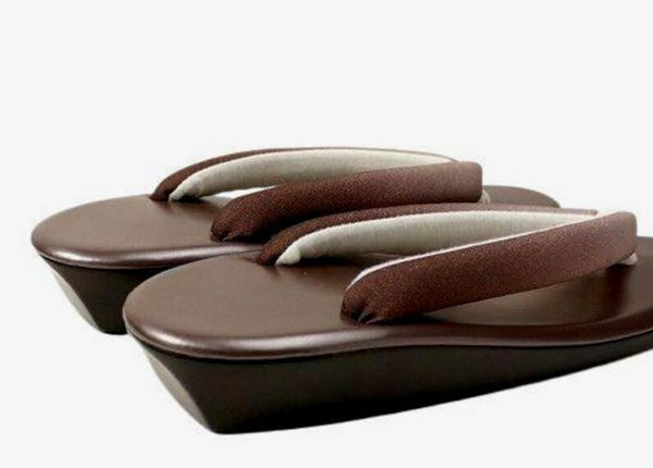Japanese Kimono Zori Sandals – Brown Faux Leather | Lightweight Waterproof Sole, Size 8