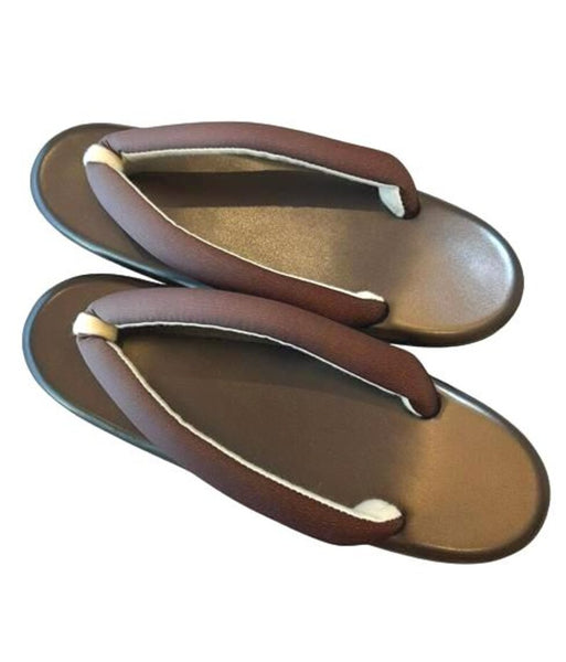 Japanese Kimono Zori Sandals – Brown Faux Leather | Lightweight Waterproof Sole, Size 8