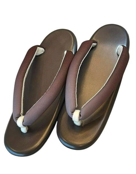 Japanese Kimono Zori Sandals – Brown Faux Leather | Lightweight Waterproof Sole, Size 8